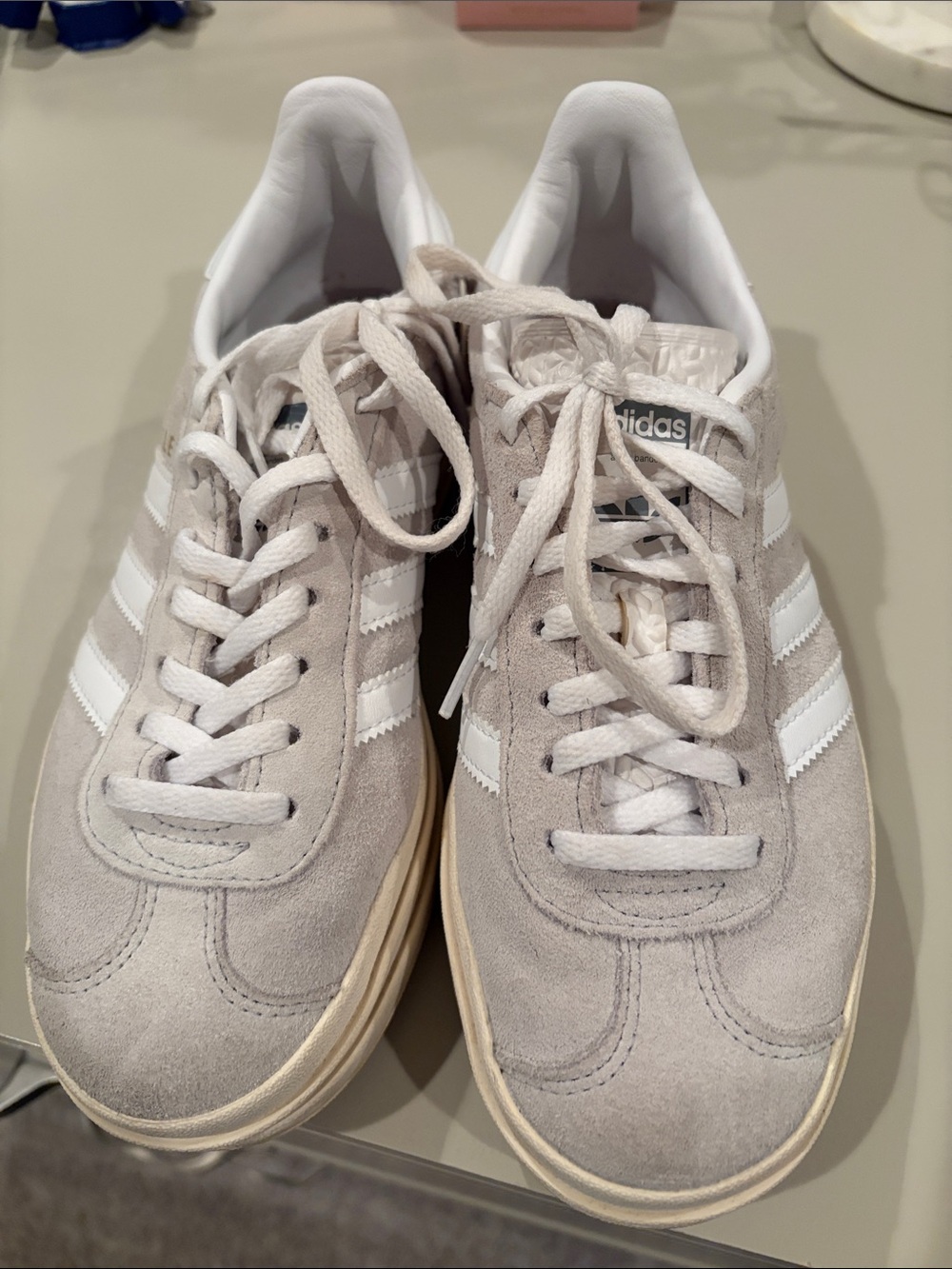 adidas Men’s Suede Sneakers in Light Gray and White